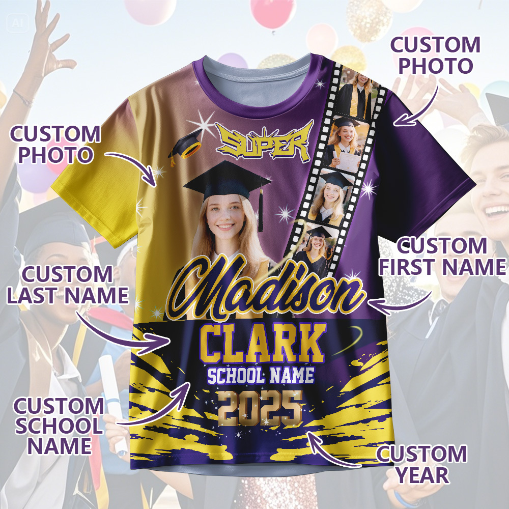 Custom Graduation T-Shirts Personalized All Over Print Shirt with Photo Graduation Party Gift - MyJigsawPuzzleAu