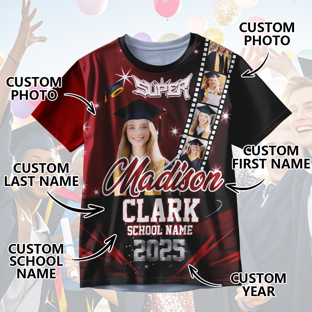 Custom Graduation T-Shirts Personalized All Over Print Shirt with Photo Graduation Party Gift - MyJigsawPuzzleAu