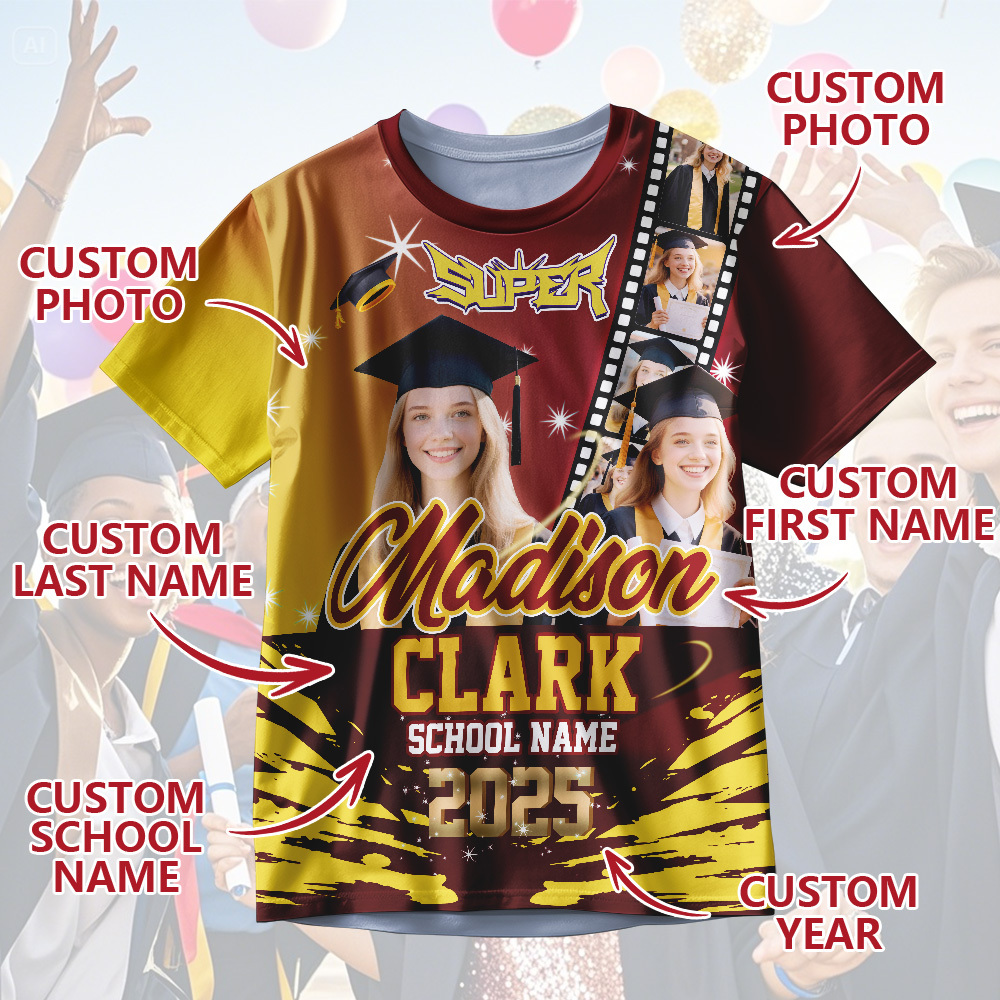 Custom Graduation T-Shirts Personalized All Over Print Shirt with Photo Graduation Party Gift - MyJigsawPuzzleAu