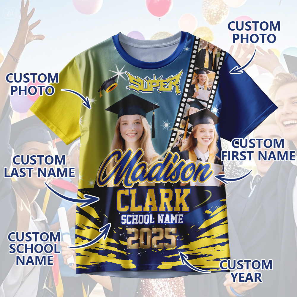 Custom Graduation T-Shirts Personalized All Over Print Shirt with Photo Graduation Party Gift - MyJigsawPuzzleAu