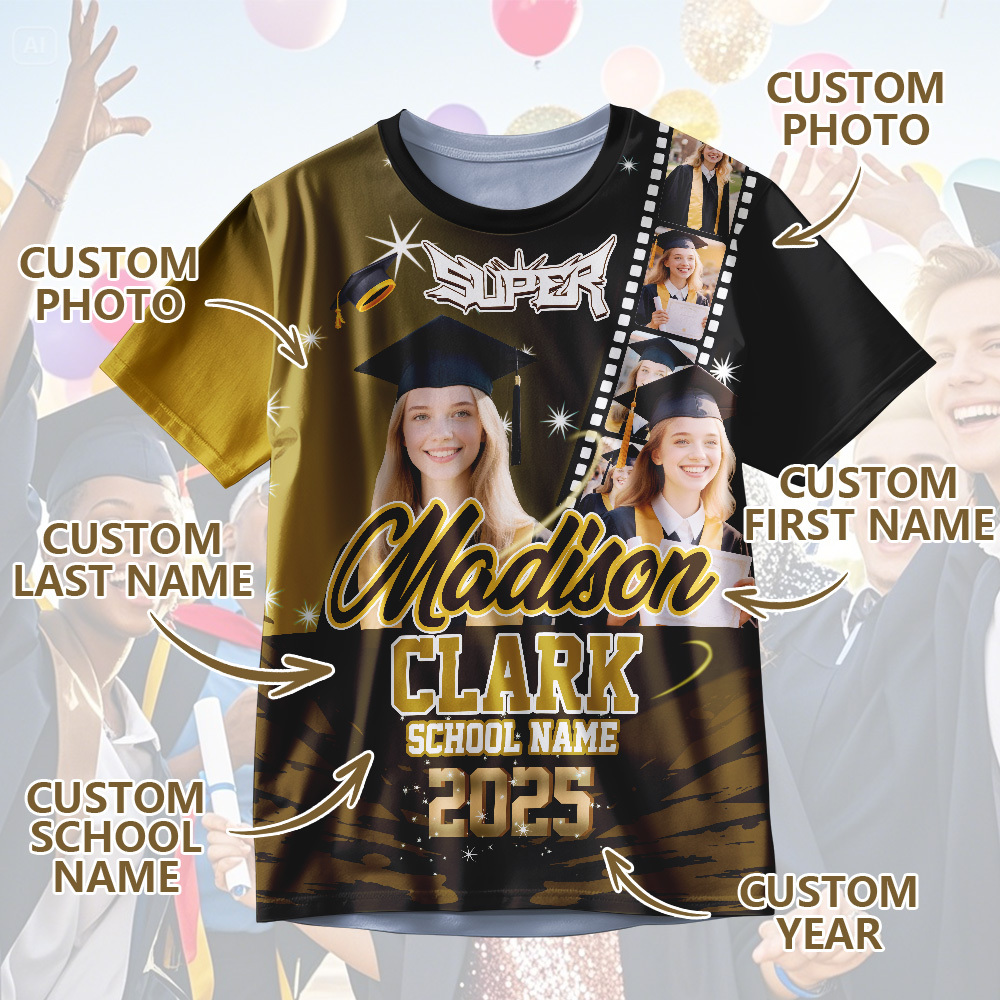 Custom Graduation T-Shirts Personalized All Over Print Shirt with Photo Graduation Party Gift - MyJigsawPuzzleAu