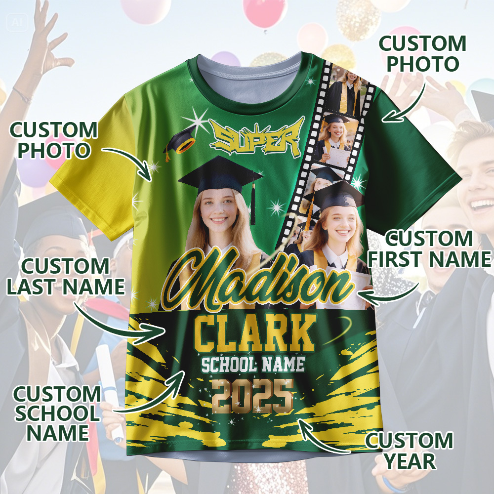 Custom Graduation T-Shirts Personalized All Over Print Shirt with Photo Graduation Party Gift - MyJigsawPuzzleAu