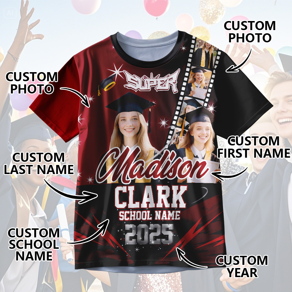 Custom Graduation T-Shirts Personalized All Over Print Shirt with Photo Graduation Party Gift - MyJigsawPuzzleAu