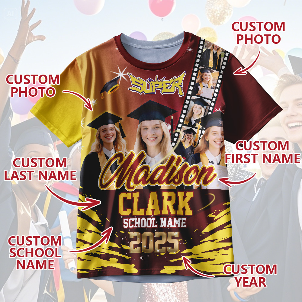 Custom Graduation T-Shirts Personalized All Over Print Shirt with Photo Graduation Party Gift - MyJigsawPuzzleAu