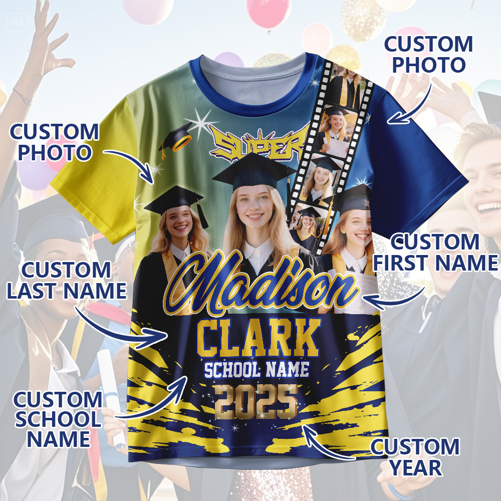 Custom Graduation T-Shirts Personalized All Over Print Shirt with Photo Graduation Party Gift - MyJigsawPuzzleAu
