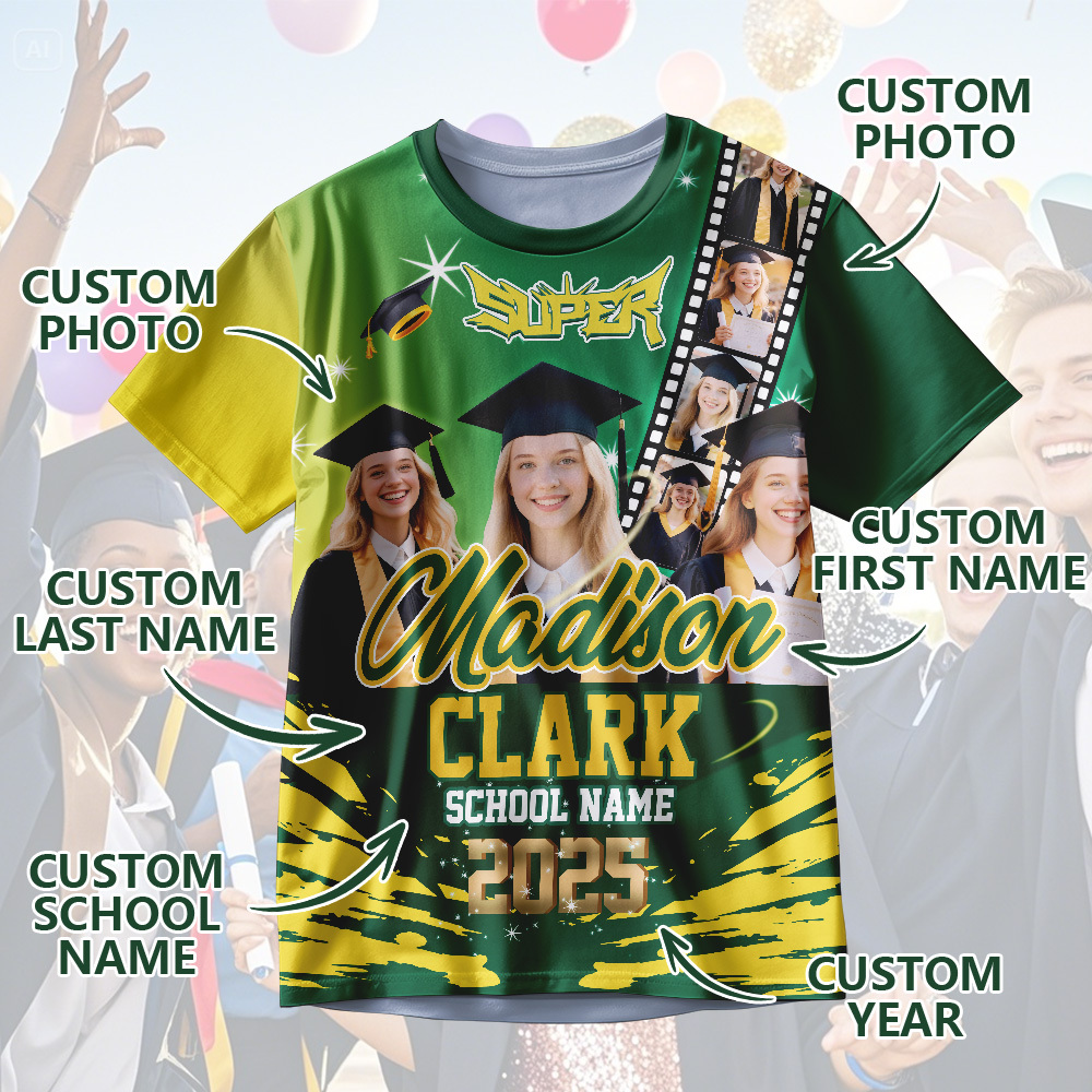 Custom Graduation T-Shirts Personalized All Over Print Shirt with Photo Graduation Party Gift - MyJigsawPuzzleAu