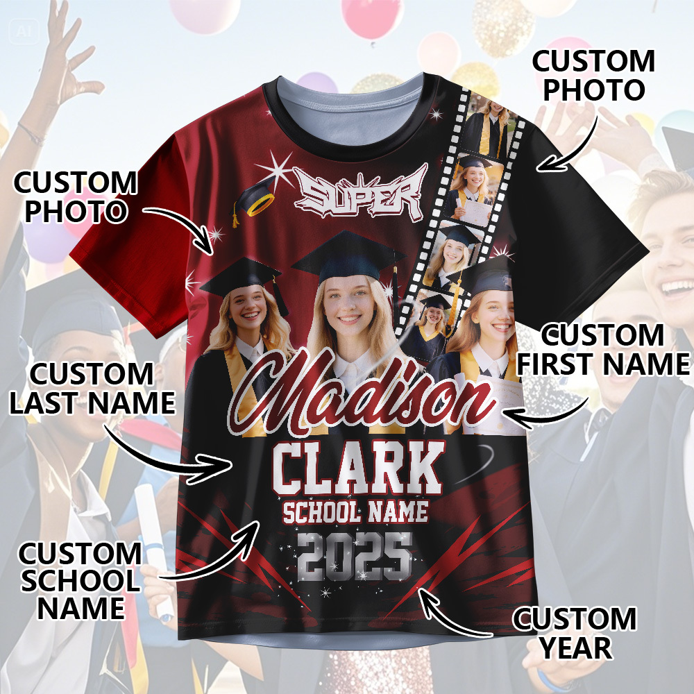 Custom Graduation T-Shirts Personalized All Over Print Shirt with Photo Graduation Party Gift - MyJigsawPuzzleAu