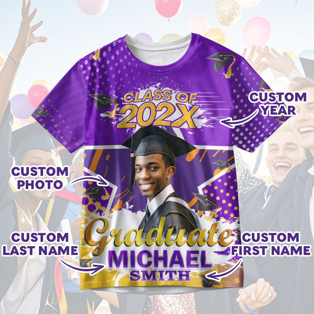 Custom 3D Graduation T-shirt Personalized Name & Year T-shirt Graduation Gift for Him - MyJigsawPuzzleAu