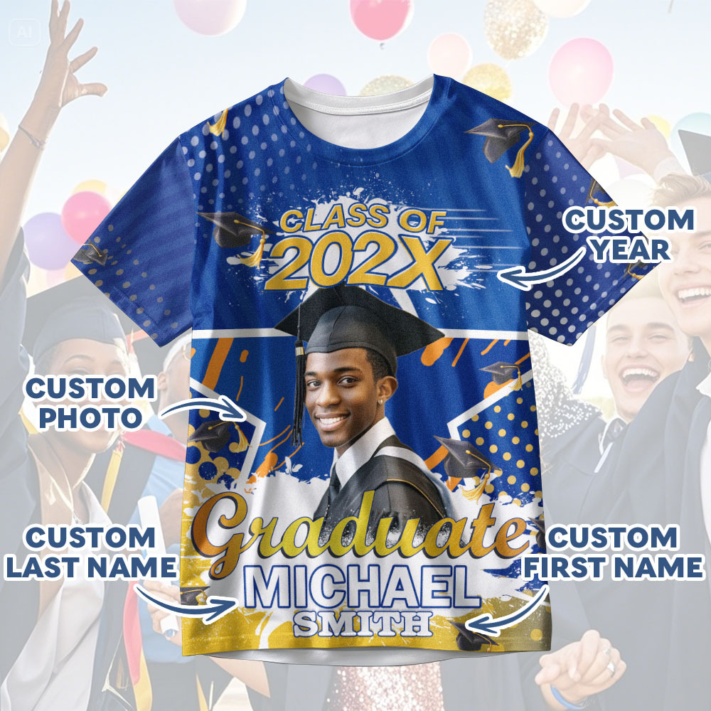 Custom 3D Graduation T-shirt Personalized Name & Year T-shirt Graduation Gift for Him - MyJigsawPuzzleAu