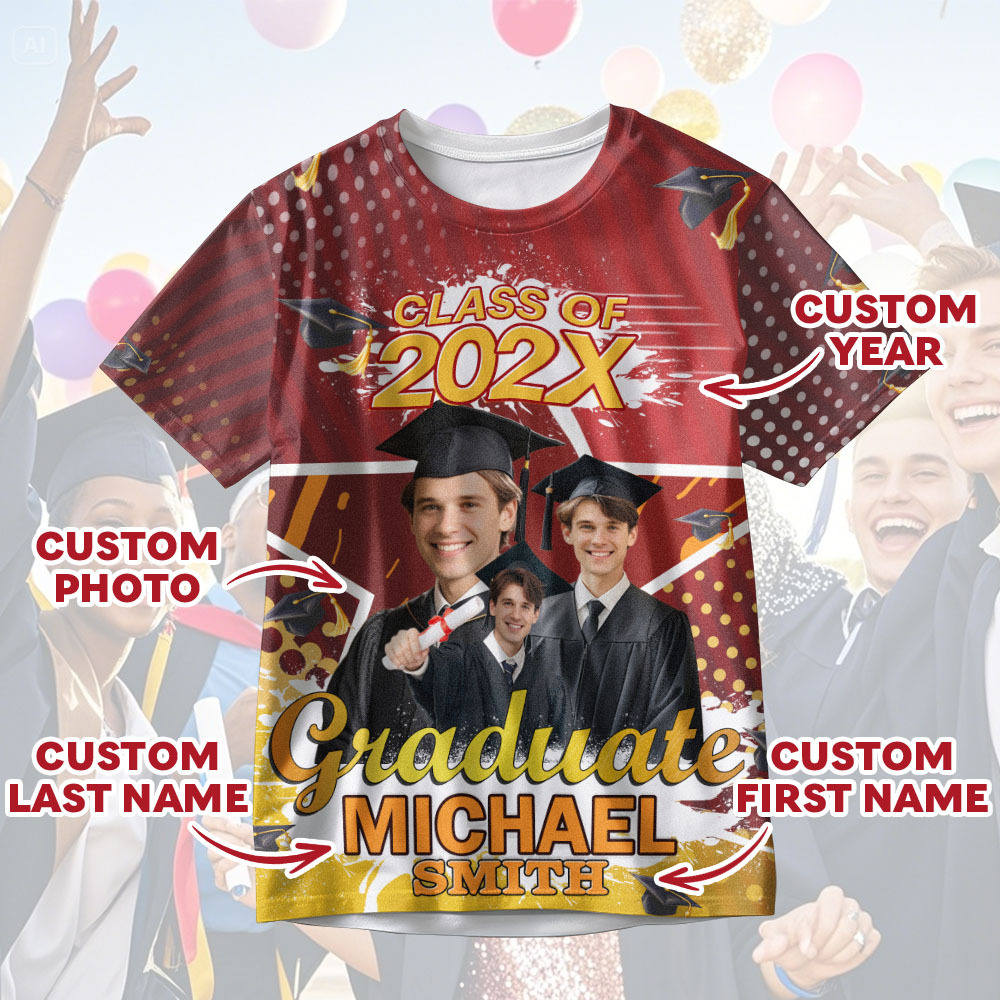 Custom 3D Graduation T-shirt Personalized Name & Year T-shirt Graduation Gift for Him - MyJigsawPuzzleAu