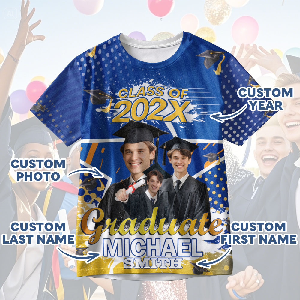 Custom 3D Graduation T-shirt Personalized Name & Year T-shirt Graduation Gift for Him - MyJigsawPuzzleAu