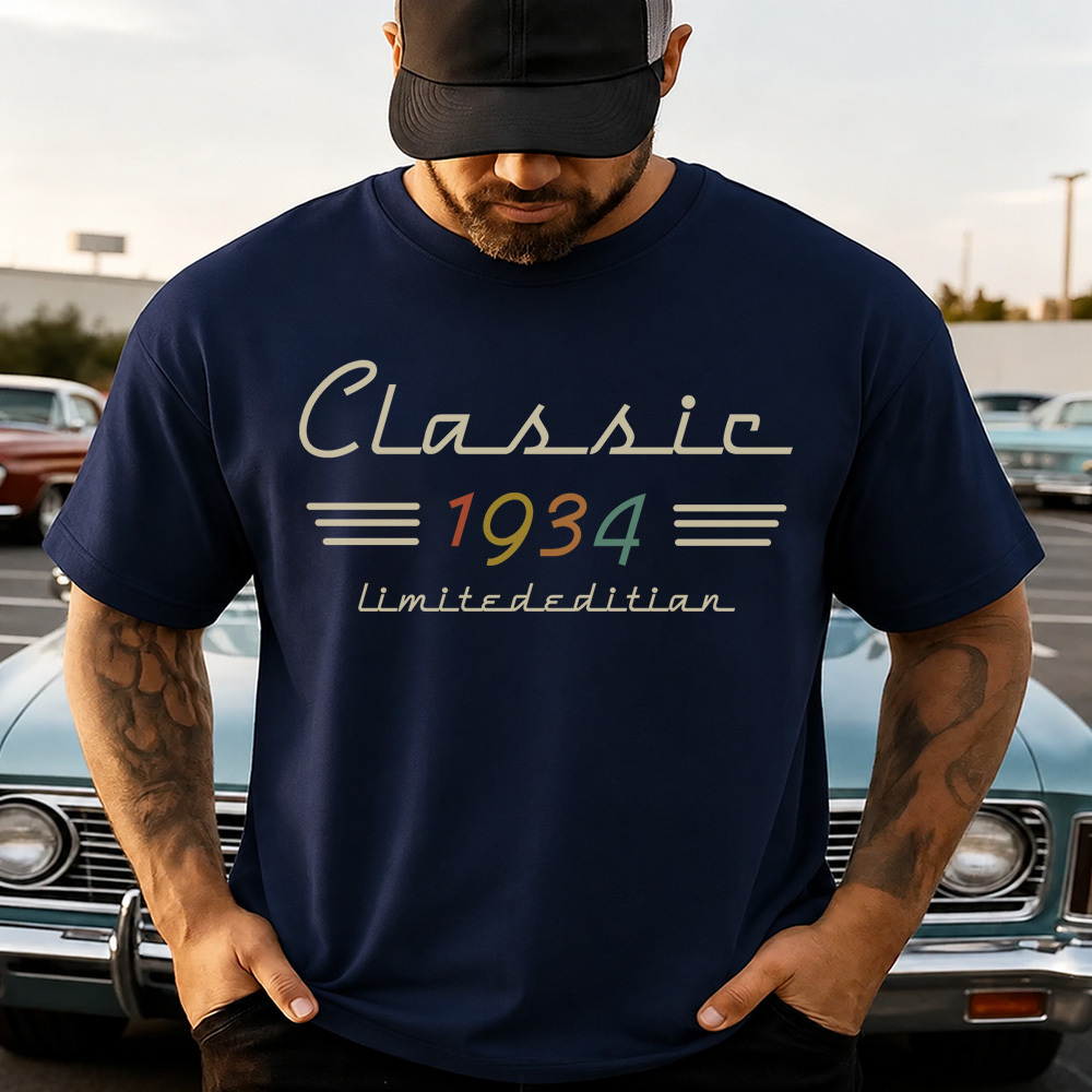 Personalized Classic Tee with Retro Birth Year Graphic, Custom Year Unique Birthday Gift for Dad - MyJigsawPuzzleAu