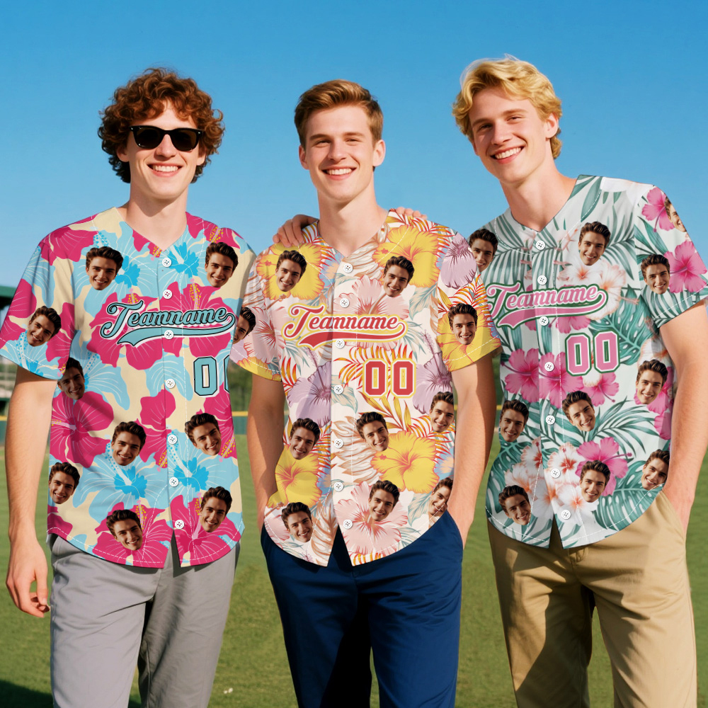 Custom Face Tropical Pattern Custom Baseball Jersey Personalized Jersey for Beach & Party - MyJigsawPuzzleAu