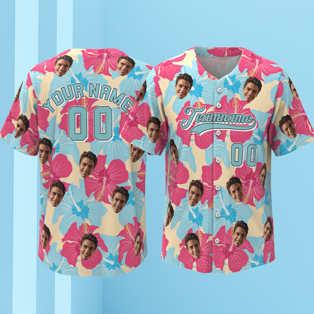 Custom Vacation Vibes Hawaiian Baseball Custom Jersey with Tropical Elements Print - MyJigsawPuzzleAu