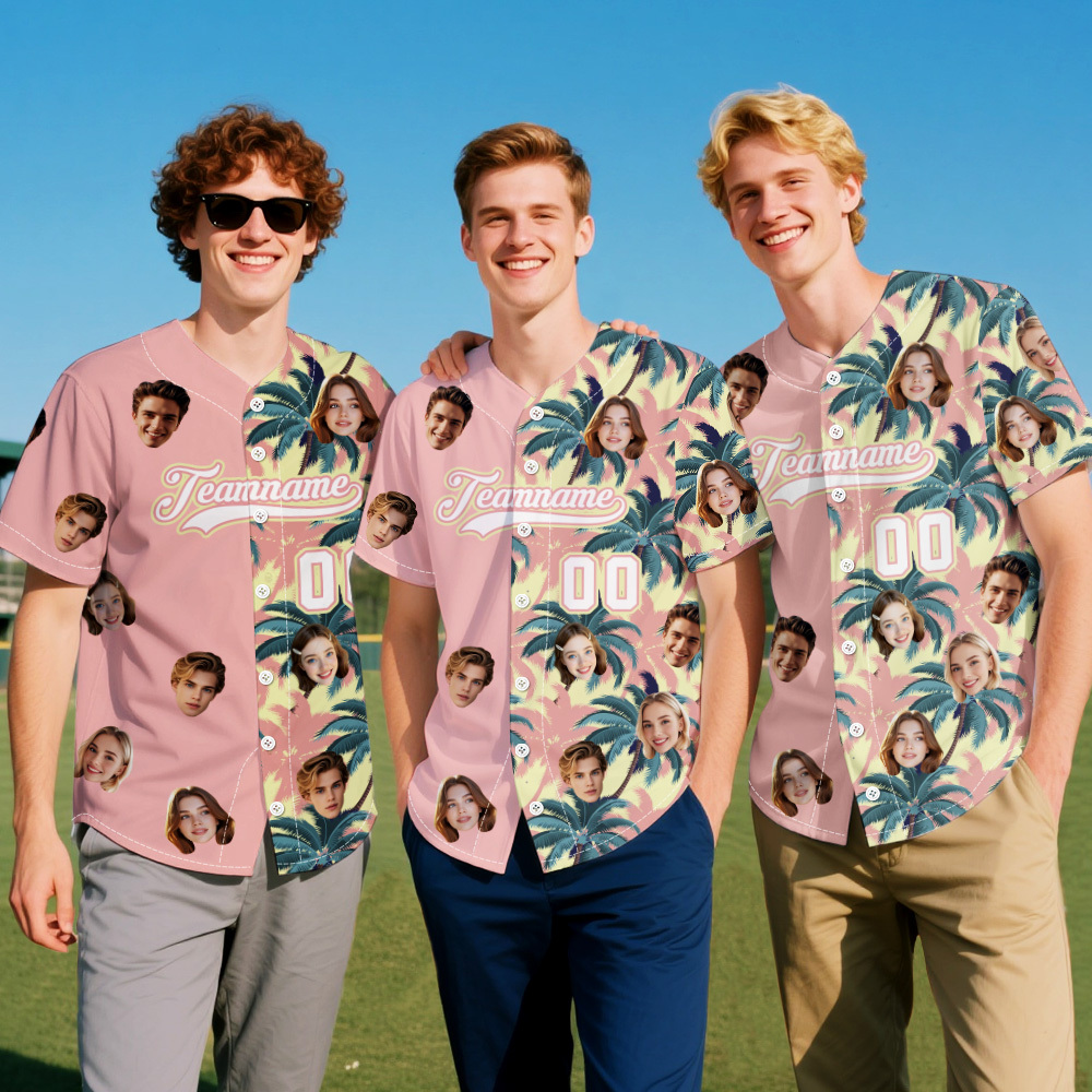 Custom Face Hawaiian Baseball Team Jersey with Name Number, Personalized Baseball Shirt for Men Women Youth Preschool Bachelor party shirt - MyJigsawPuzzleAu