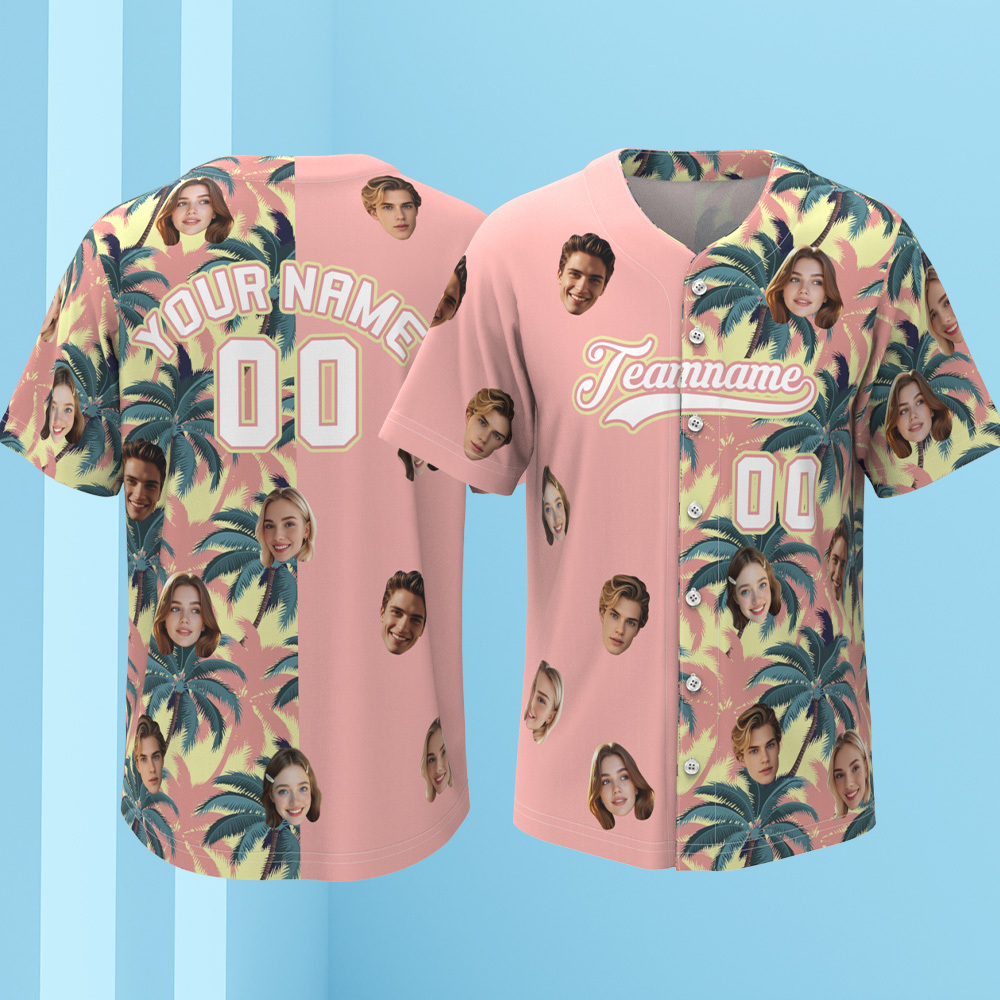 Custom Face Hawaiian Baseball Team Jersey with Name Number, Personalized Baseball Shirt for Men Women Youth Preschool Bachelor party shirt - MyJigsawPuzzleAu