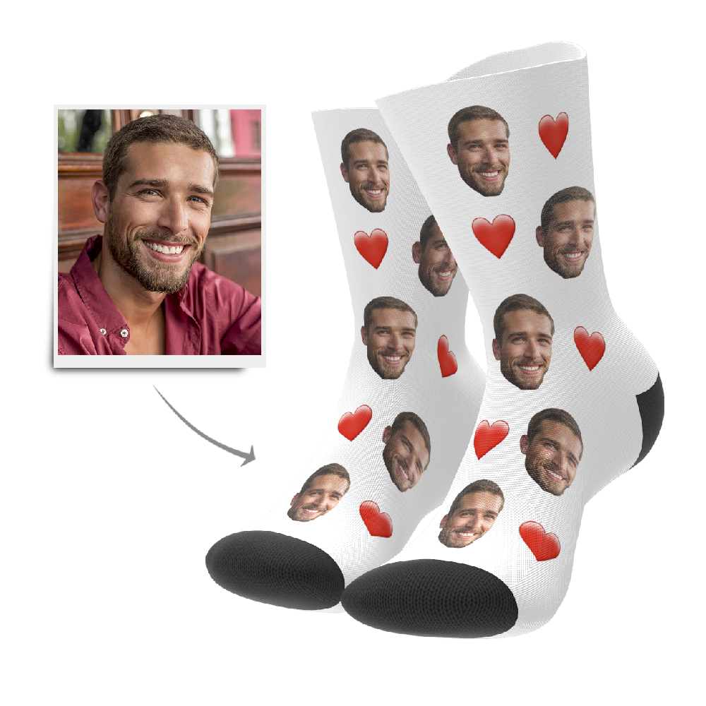 3D Preview Custom Face Heart Socks with Your Text - MyJigsawPuzzleAu