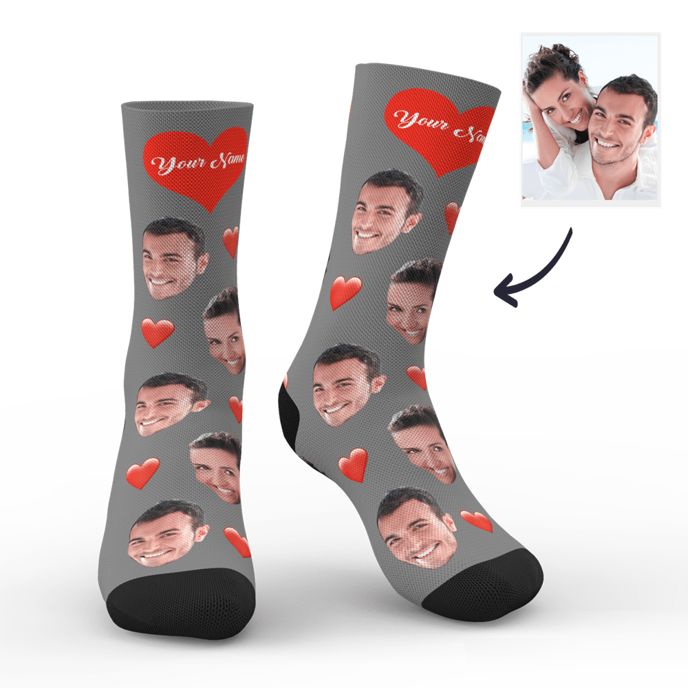 3D Preview Custom Face Heart Socks with Your Text - MyJigsawPuzzleAu