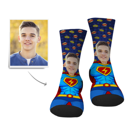 Father's Day Personalized Superman Face Socks - MyJigsawPuzzleAu