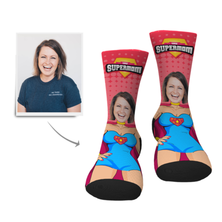 Mother's Day Personalized Supermom Face Socks - MyJigsawPuzzleAu