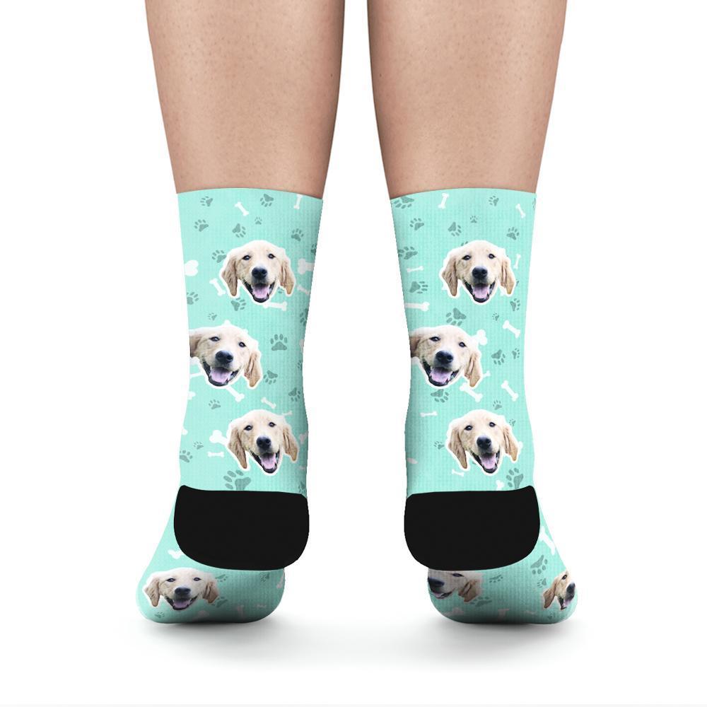Custom Rainbow Socks Dog With Your Text - Teal -Put Face On Socks