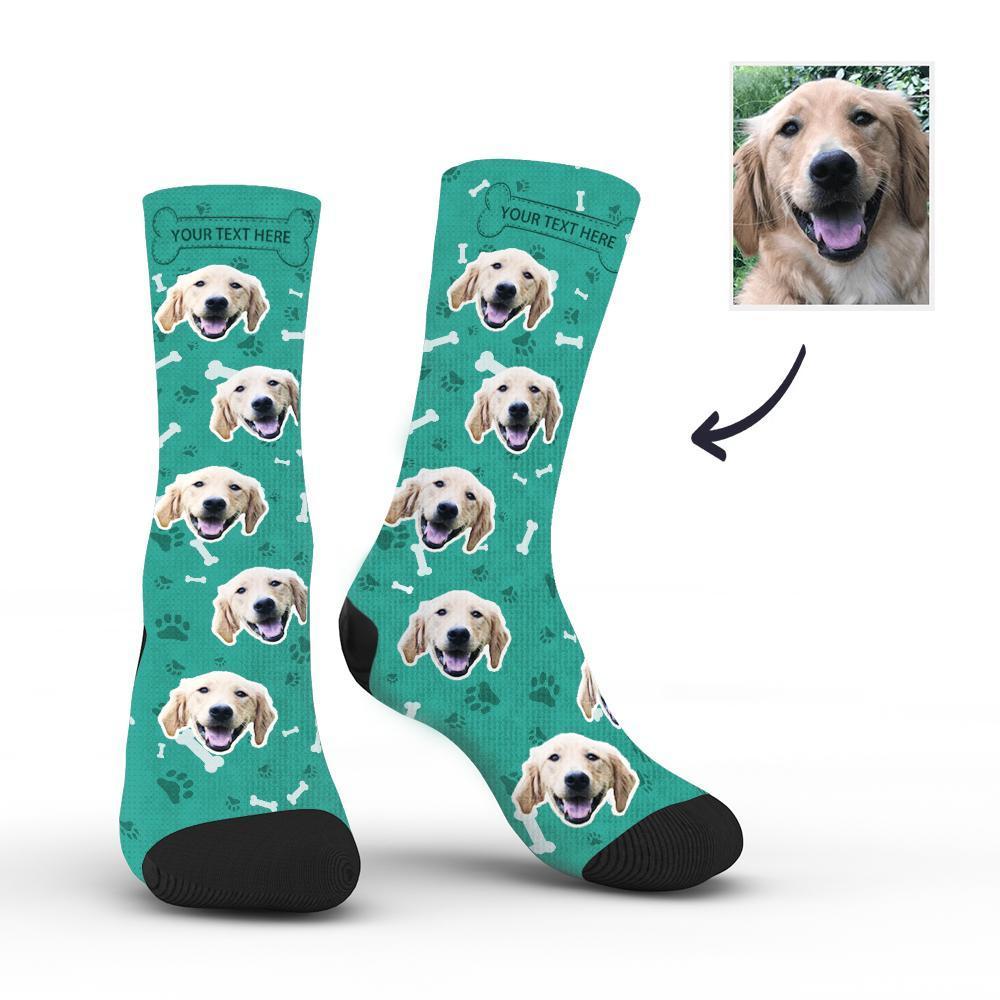 Dog Photo Socks Face Socks With Your Text - Teal