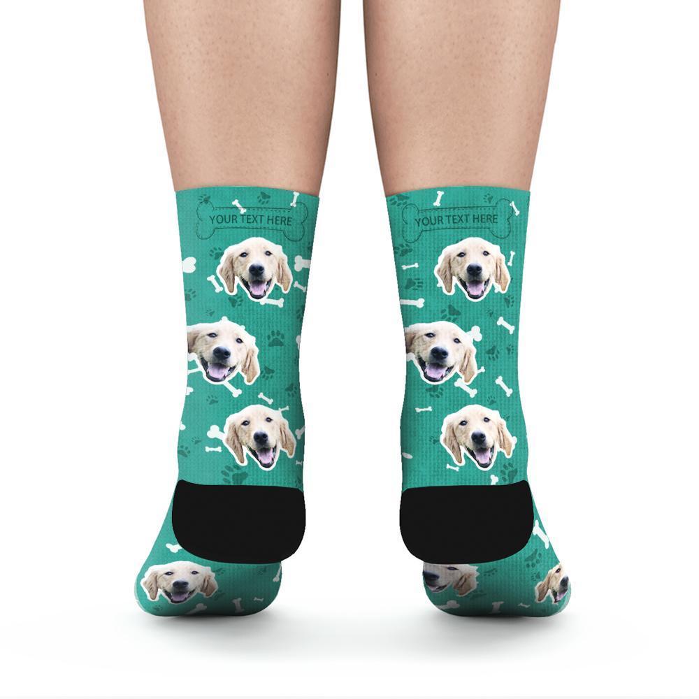 Custom Rainbow Socks Dog With Your Text - Teal -Put Face On Socks