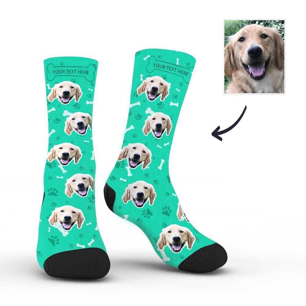 Custom Rainbow Socks Dog With Your Text - Teal -Put Face On Socks