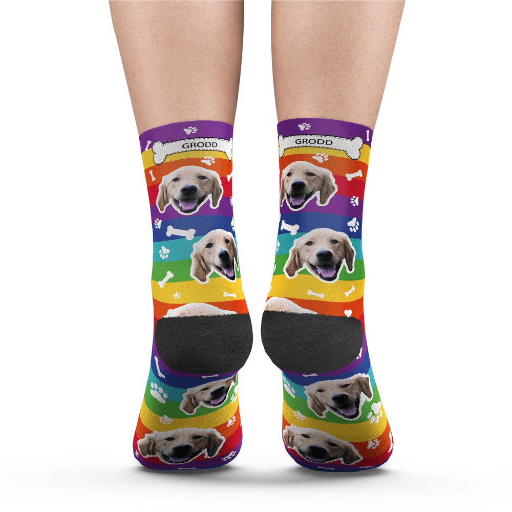 Custom Rainbow Socks Dog With Your Text -Put Face On Socks