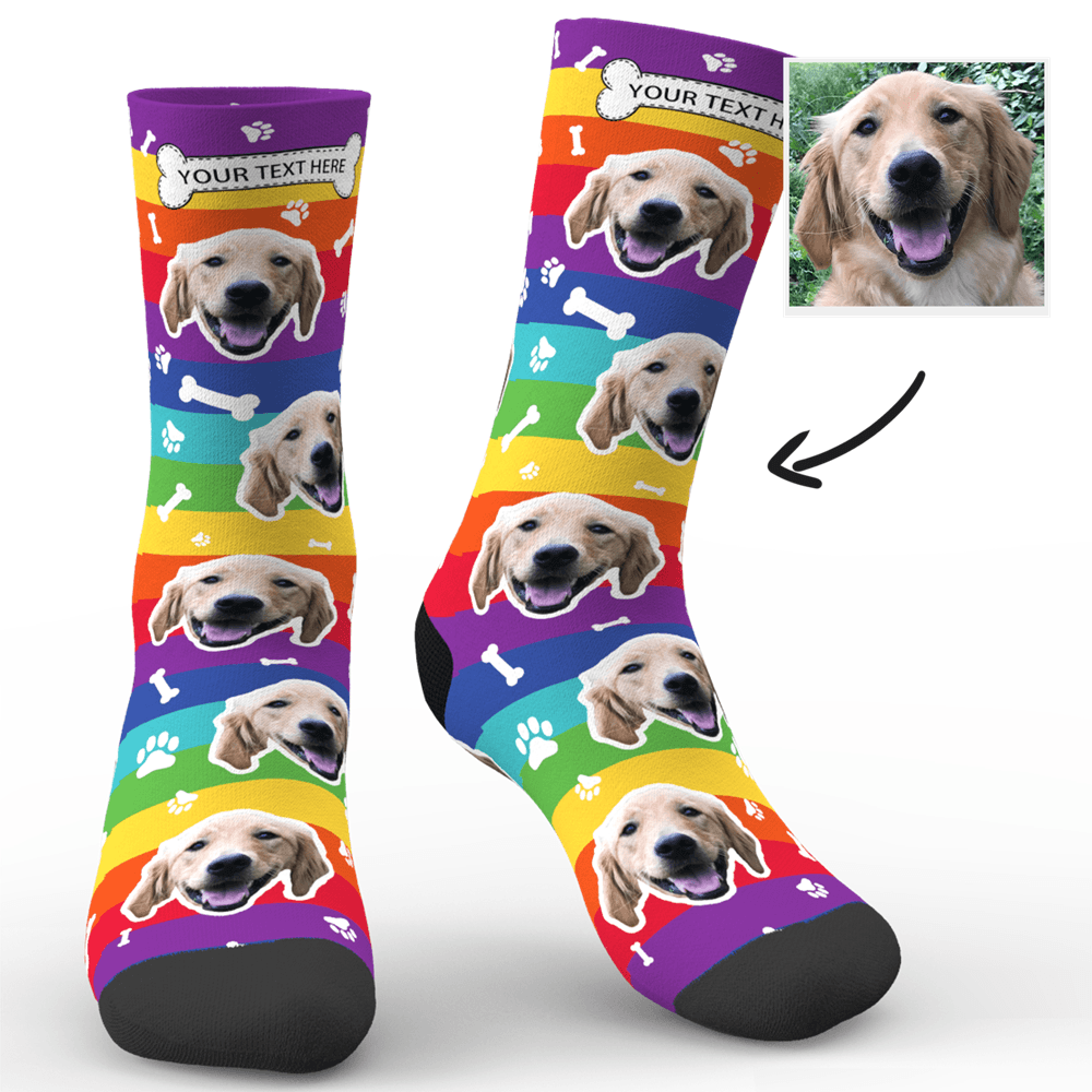 Custom Rainbow Dog Face Socks With Your Text