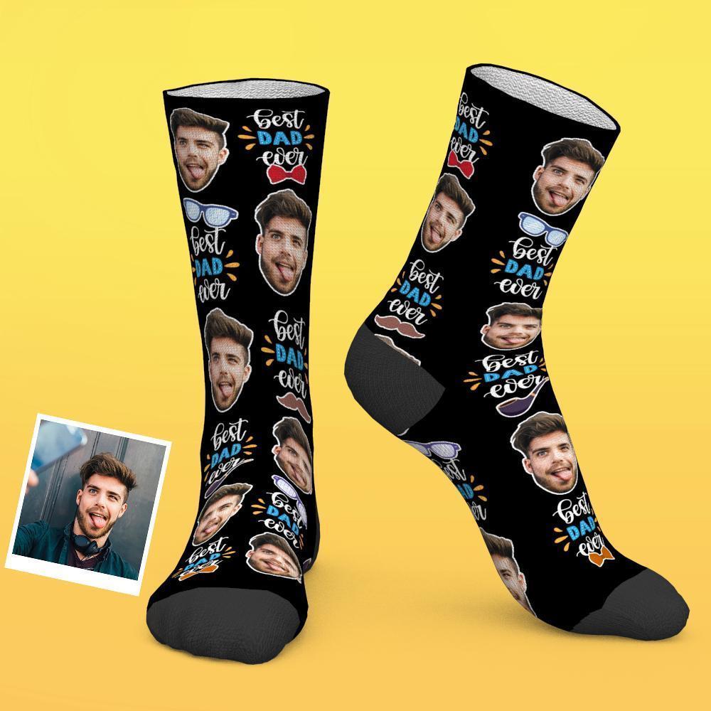 Custom Photo Socks Best Dad Ever With Bow Tie And Eye Elements - MyJigsawPuzzleAu