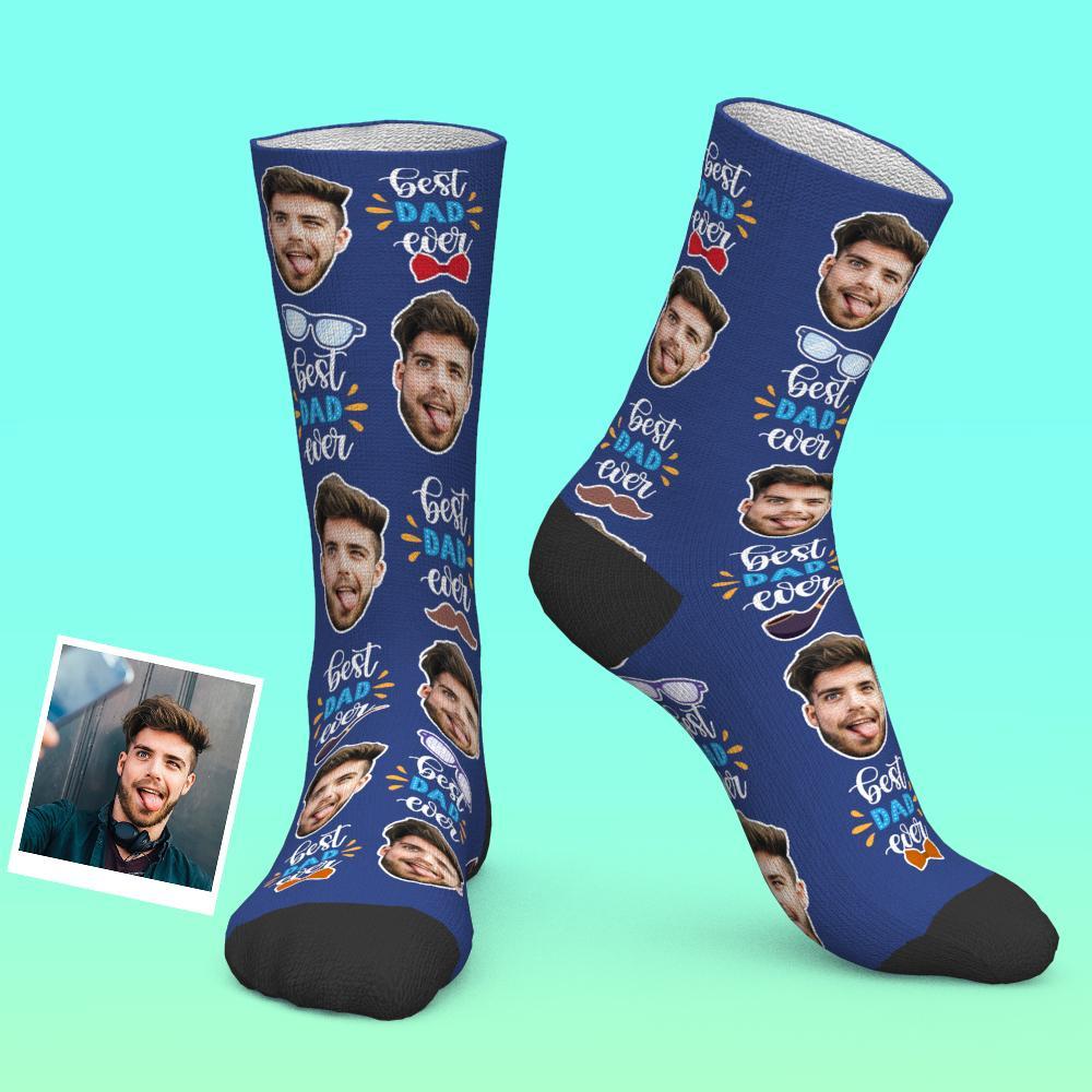Custom Photo Socks Best Dad Ever With Bow Tie And Eye Elements - MyJigsawPuzzleAu