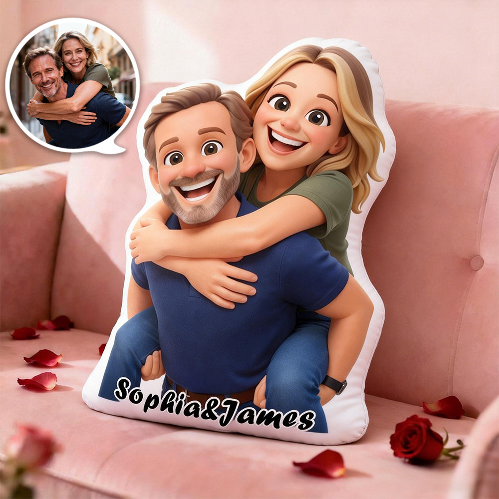 Personalized Photo to Cartoon Pillow, Custom Photo Couple Portrait Cushion, Valentine’s Day For Couple, Wedding Anniversary Gift for Him Her - MyJigsawPuzzleAu