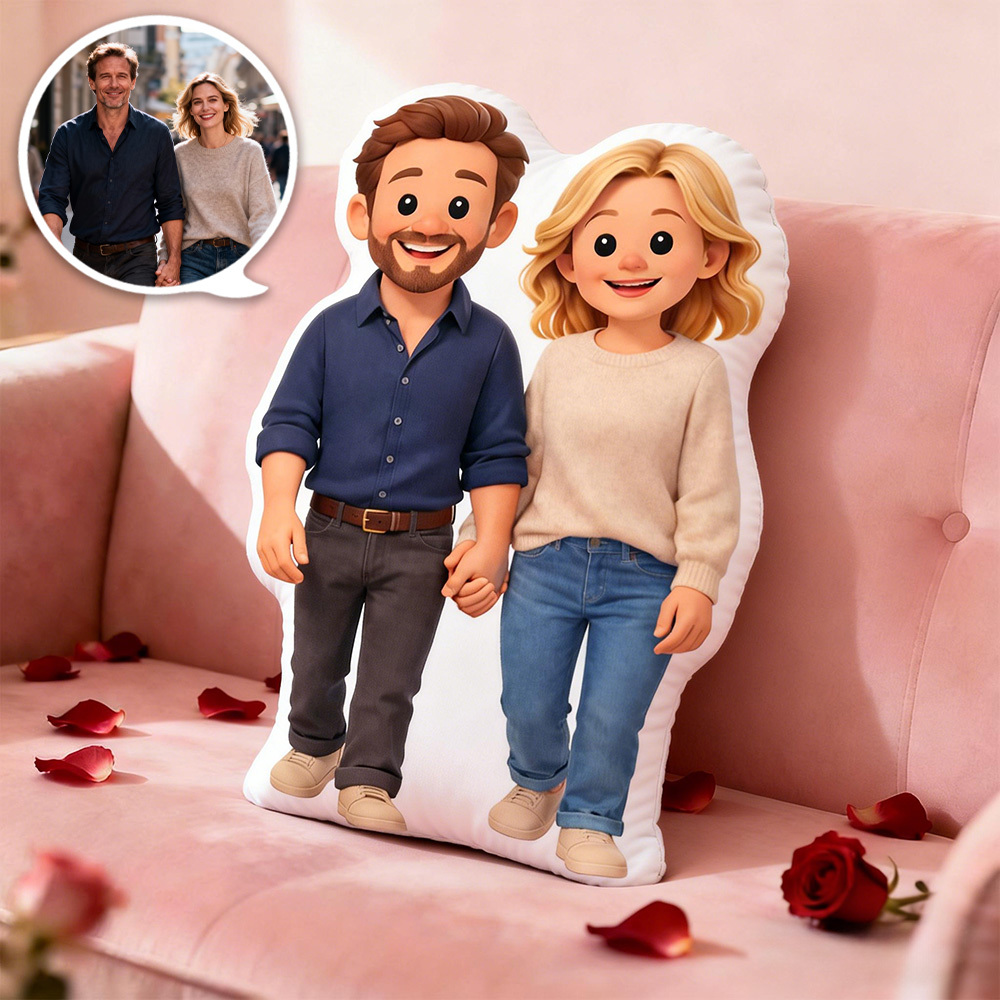 Personalized Photo to Cartoon Pillow, Custom Photo Couple Portrait Cushion, Valentine’s Day For Couple, Wedding Anniversary Gift for Him Her - MyJigsawPuzzleAu