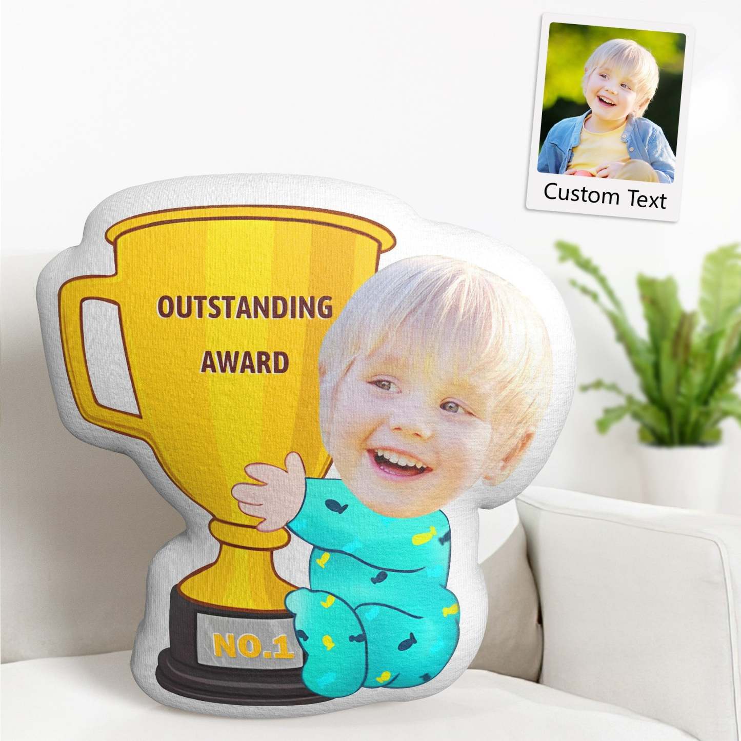 Custom Photo Face Pillow Personalized First Place Outstanding Award Trophy Face Pillow - mysiliconefoodbag