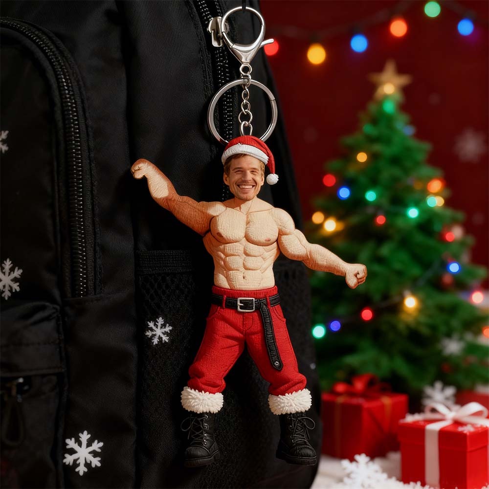 Custom Face Santa Muscle Doll Keychain Personalized Christmas Mini Figure Keychain/Doll - MyJigsawPuzzleAu