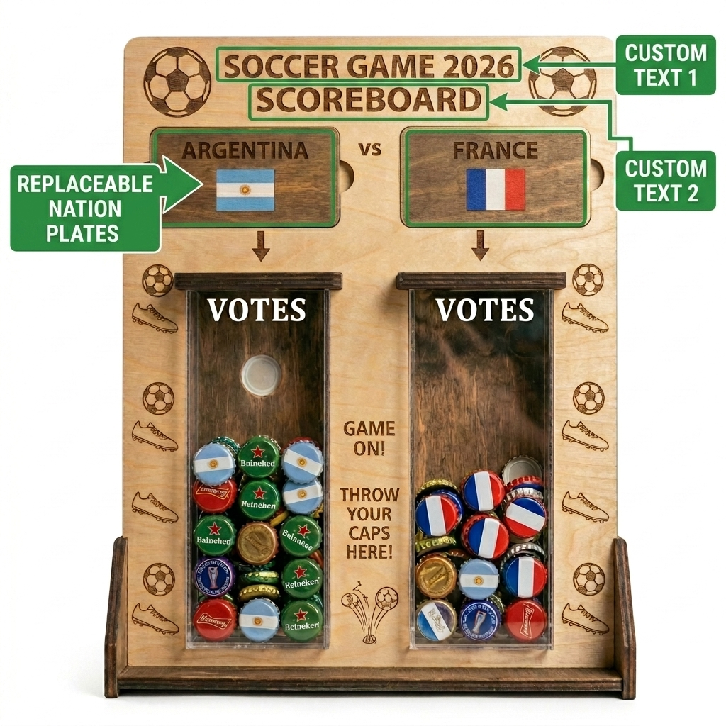 Personalized Soccer Bottle Cap Voting Board Custom Team Support Scoreboard Beer Cap Holder for Watch Parties Pub Bar Games and Soccer Fan Gifts - MyJigsawPuzzleAu