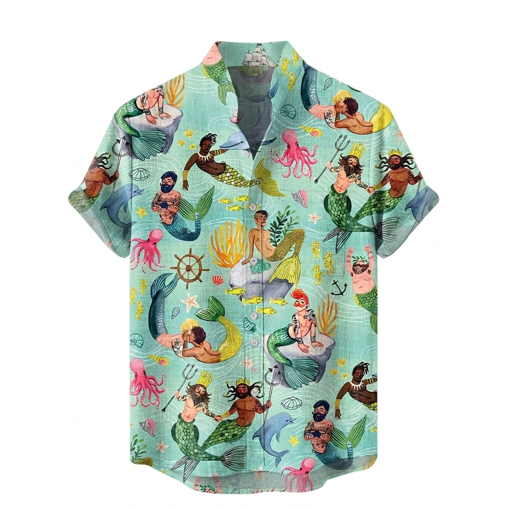 Men's Mermaid Green Shirt Pride Month From Size S to 5XL with Comfortable Butterfly Mesh Fabric Material for LGBTQ - MyJigsawPuzzleAu