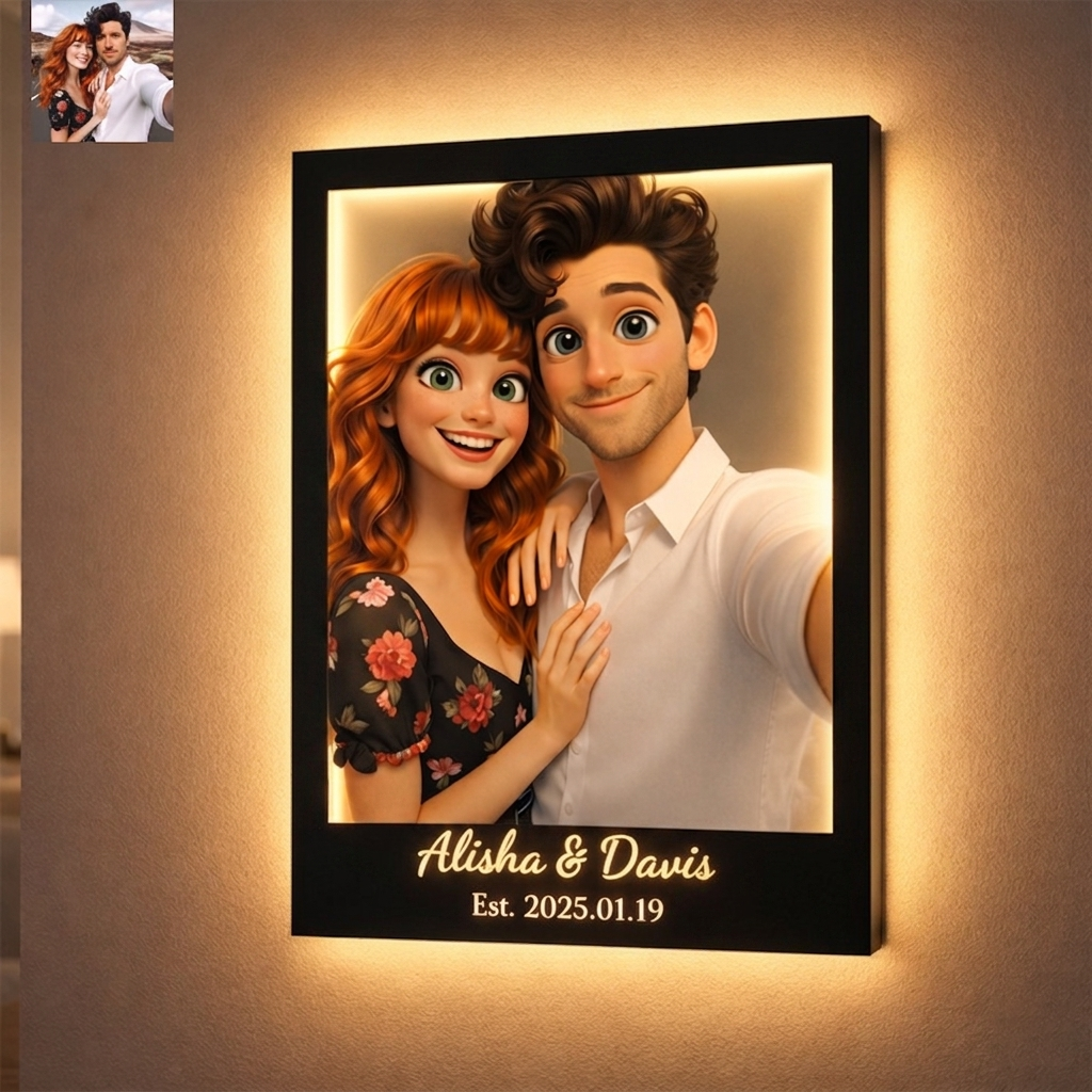 Personalized Cartoon Portrait Mirror Light Frame