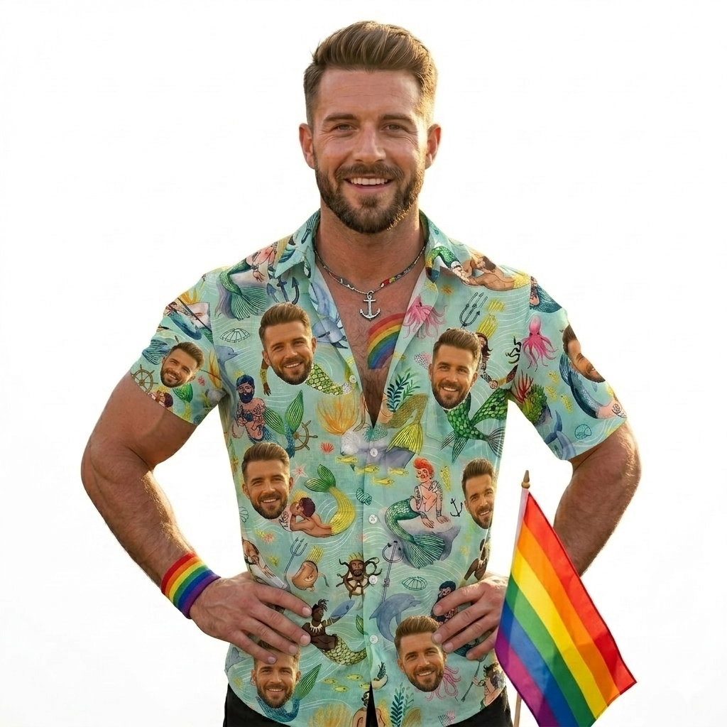 Men's Mermaid Green Shirt Pride Month From Size S to 5XL with Comfortable Butterfly Mesh Fabric Material for LGBTQ - MyJigsawPuzzleAu