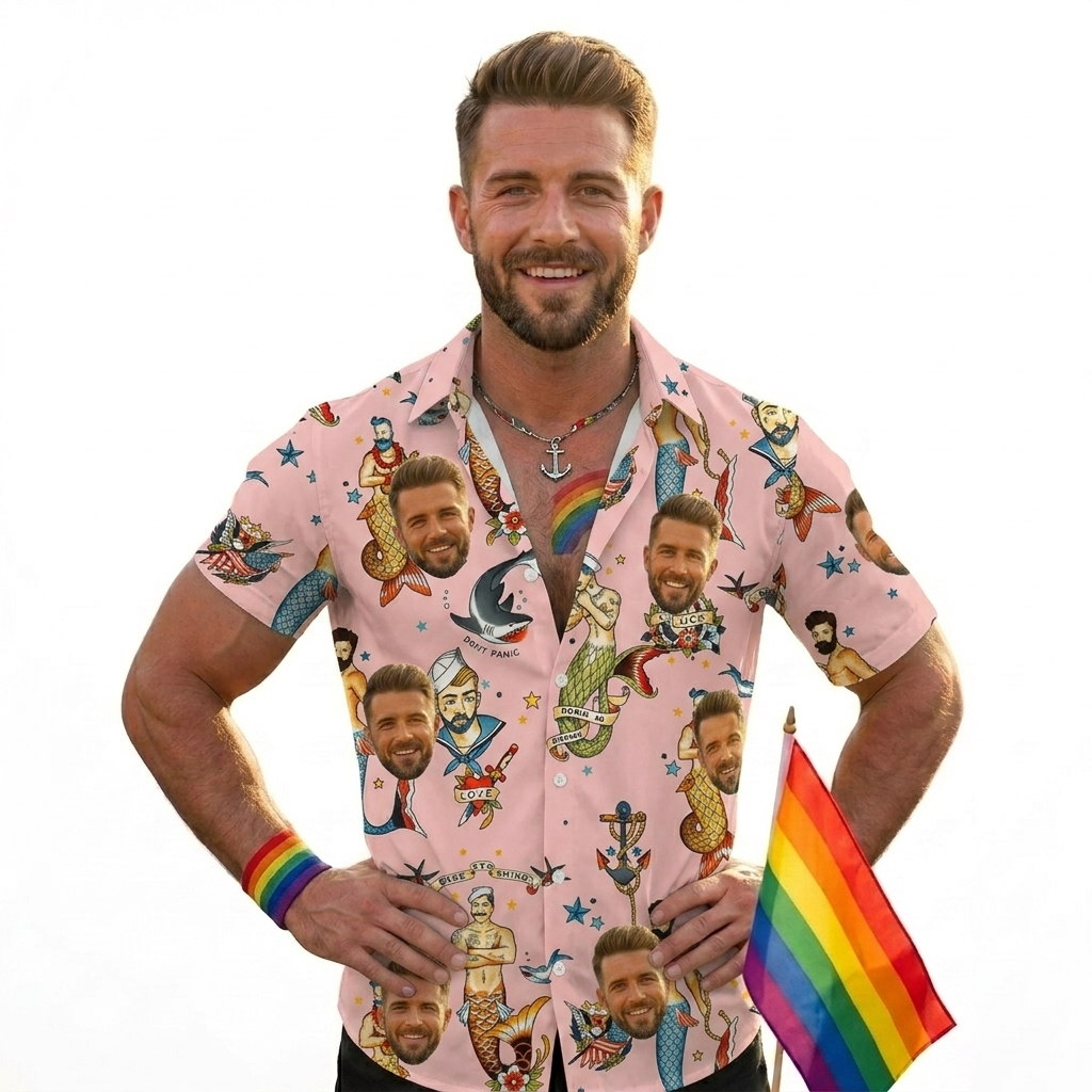 Men's Pink Mermaid Shirt Pride Month From Size S to 5XL with Comfortable Butterfly Mesh Fabric Material For LGBTQ - MyJigsawPuzzleAu