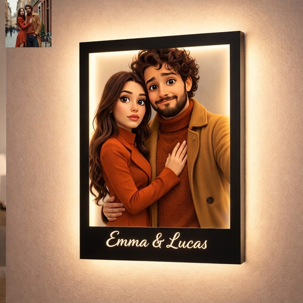Personalized Cartoon Portrait Mirror Light Frame
