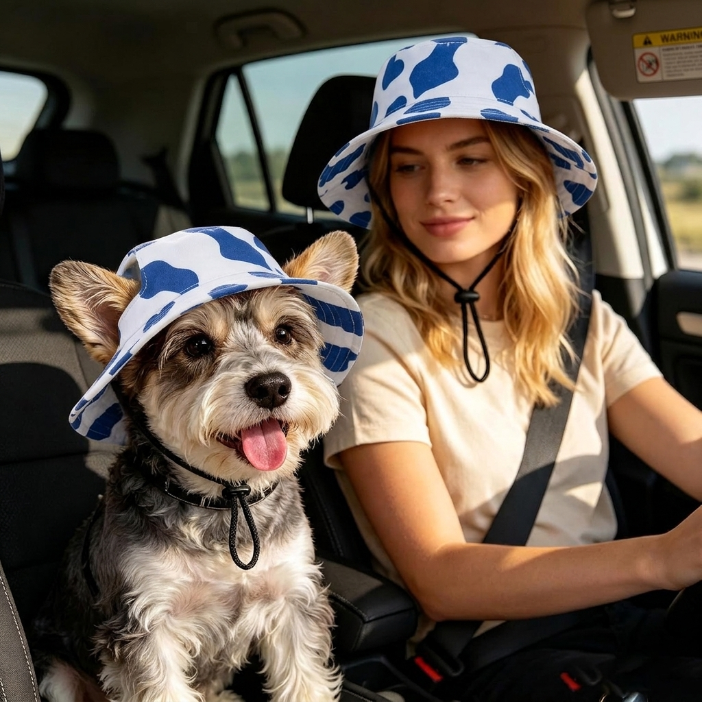 Pet Matching Bucket Hat for Pet Lovers, Dog & Cat Summer Hat Cute Ears Shade Sun Hat for Puppy - MyJigsawPuzzleAu