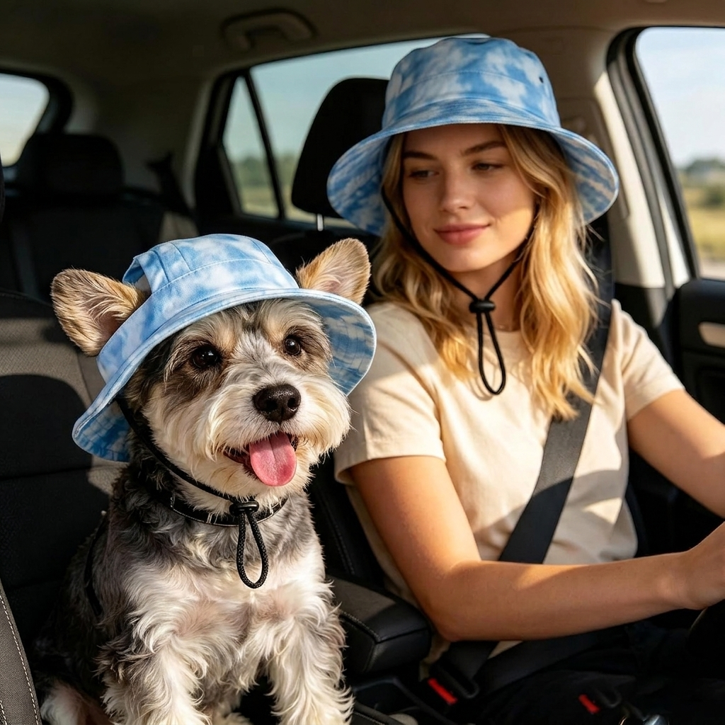 Pet Matching Bucket Hat for Pet Lovers, Dog & Cat Summer Hat Cute Ears Shade Sun Hat for Puppy - MyJigsawPuzzleAu