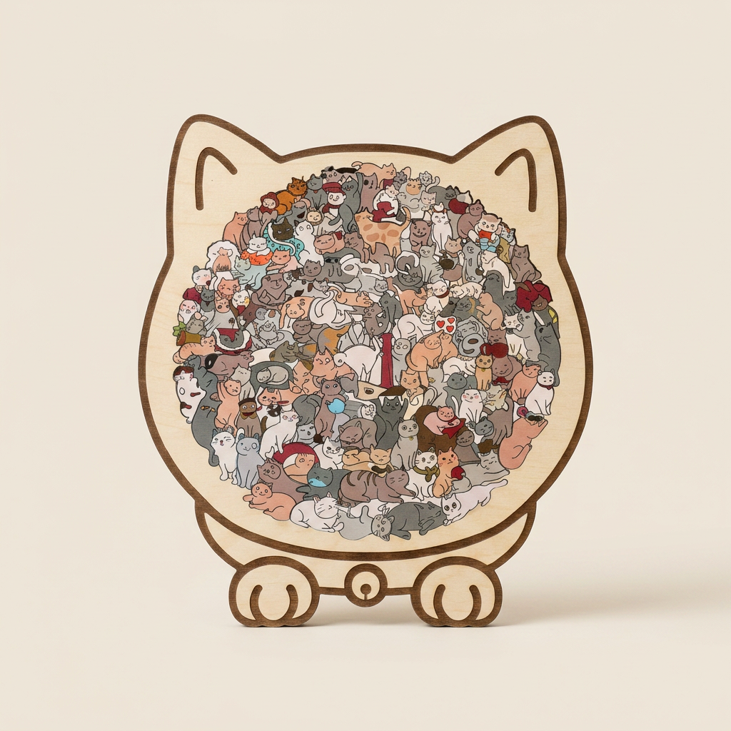 Unique Irregular Wooden Cat Puzzle with Frame Challenging Jigsaw Puzzle Cute Animal Shape Brain Teaser Ideal Gift for Cat Lovers