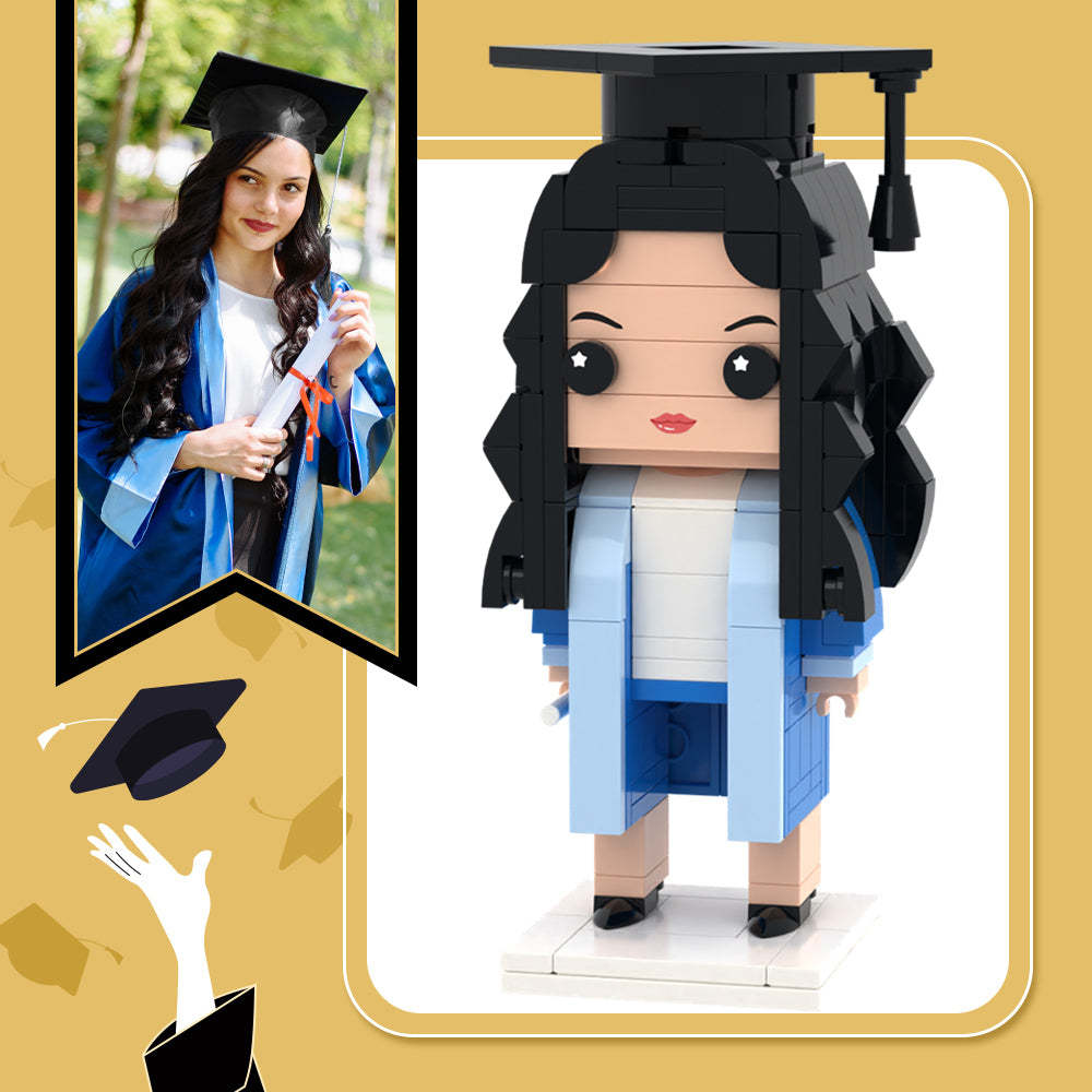 Graduation Gifts Fully Body Customizable 1 Person Detailed Version Custom Brick Figures Small Particle Block Toy For Her Blue White - MyJigsawPuzzleAu
