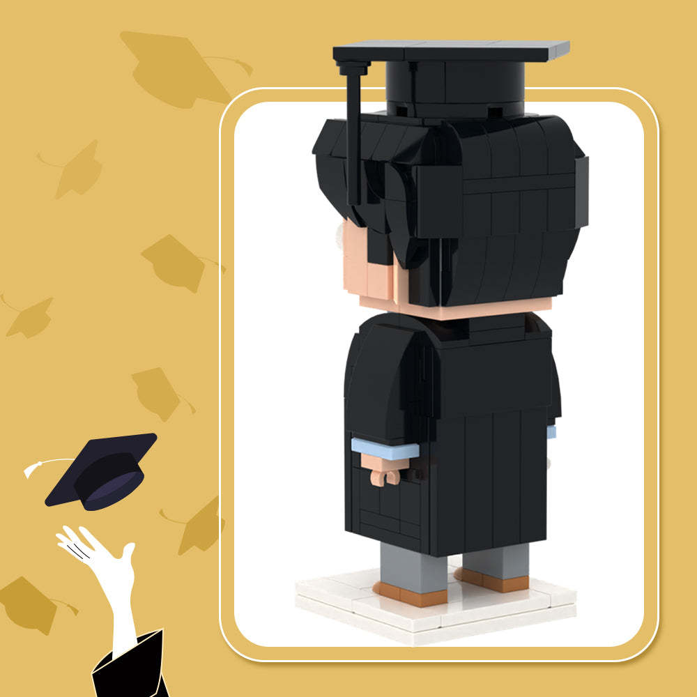Graduation Memorial Gifts Fully Body Customizable 1 Person Detailed Version Custom Brick Figures Small Particle Block Toy For Him Black Blue - MyJigsawPuzzleAu