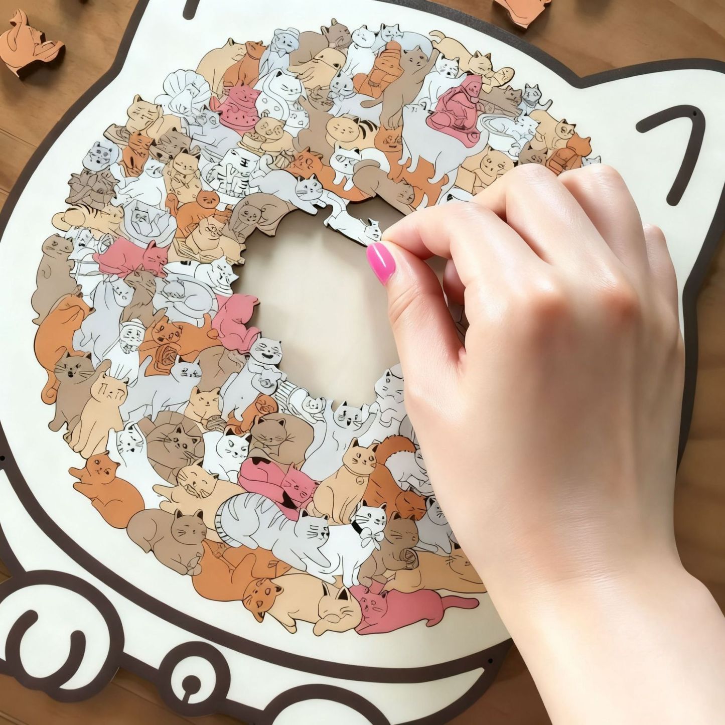 Nice Christmas Gift135-Piece Morandi-Colored Cat Shaped Wooden Jigsaw Puzzle