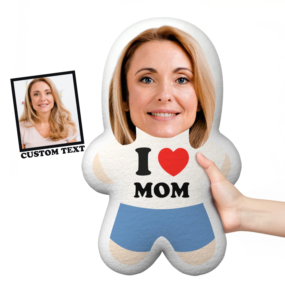 Custom Face Pillow I Love Mom Minime Throw Pillow Custom Name Personalized Photo Minime Pillow Mother’s Day Gift for Mom