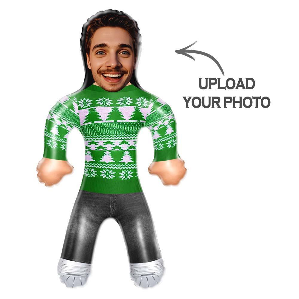 Custom Face Blow Up Doll In Green Christmas Jumper Air Minime Doll Funny Inflatable Christmas Gift - MyJigsawPuzzleAu
